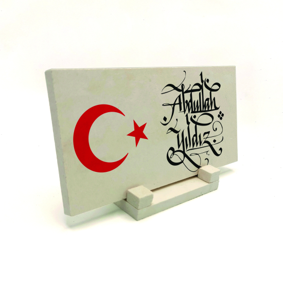 İsim Yazılabilir, Hilal Ay ve Yıldız Printed Natural Stone Tabletop