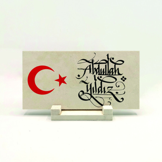 İsim Yazılabilir, Hilal Ay ve Yıldız Printed Natural Stone Tabletop