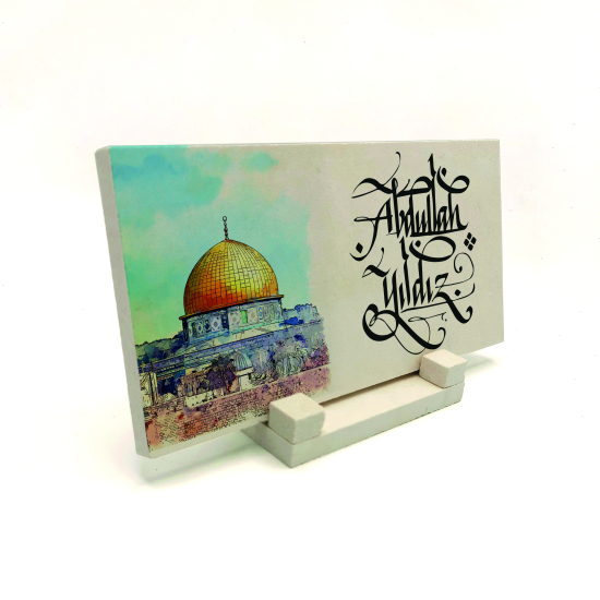 İsim Yazılabilir, Kudüs Mescid-i Aksa Kubbet-us Sahra Görseli Printed Natural Stone Tabletop