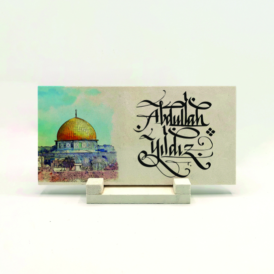 İsim Yazılabilir, Kudüs Mescid-i Aksa Kubbet-us Sahra Görseli Printed Natural Stone Tabletop