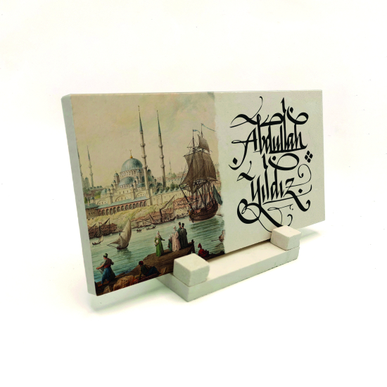 İsim Yazılabilir, 18.yy İstanbul Haliç Limanı ve Yeni Camii Tablosu Baskılı Doğal Taş Masaüstlük