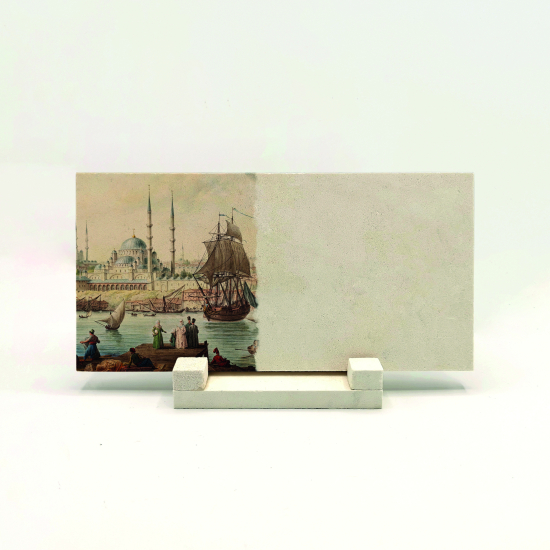 İsim Yazılabilir, 18.yy İstanbul Haliç Limanı ve Yeni Camii Tablosu Baskılı Doğal Taş Masaüstlük
