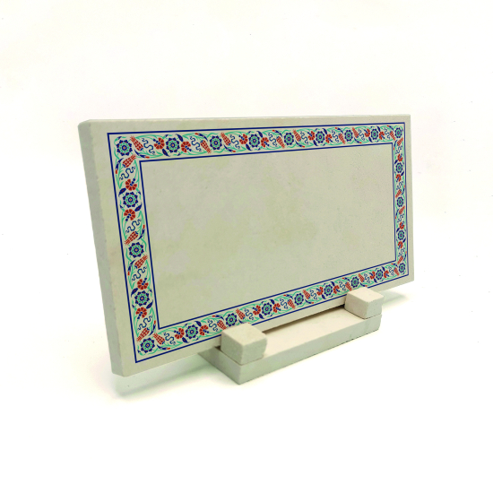 İsim Yazılabilir Çiçekli Çini Motifi Kenar Deseni Printed Natural Stone Tabletop