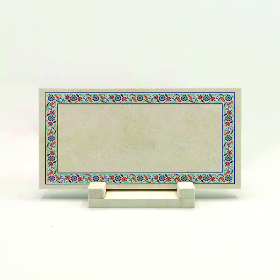 İsim Yazılabilir Çiçekli Çini Motifi Kenar Deseni Printed Natural Stone Tabletop