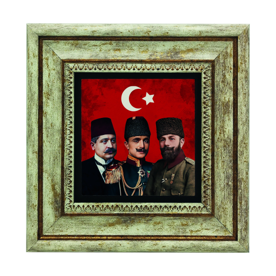 Üç Paşalar: Talat Paşa, Enver Paşa, Cemal Paşa Printed Natural Stone with Frame