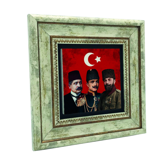 Üç Paşalar: Talat Paşa, Enver Paşa, Cemal Paşa Printed Natural Stone with Frame