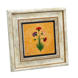 5 Çiçekli Karanfil Ebrusu Printed Natural Stone with Frame