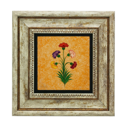 5 Çiçekli Karanfil Ebrusu Printed Natural Stone with Frame