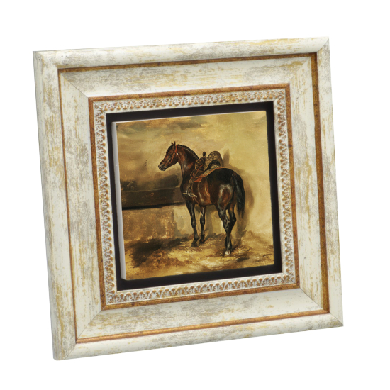 Ahırdaki At Yağlıboya Tablosu Printed Natural Stone with Frame