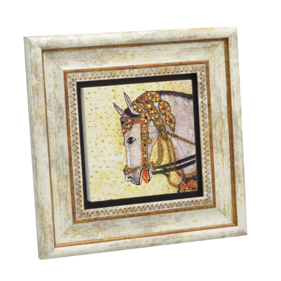 At Minyatür Çizimi Printed Natural Stone with Frame