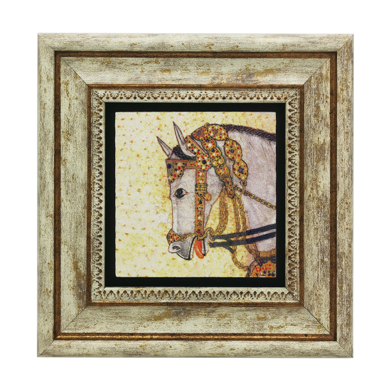 At Minyatür Çizimi Printed Natural Stone with Frame