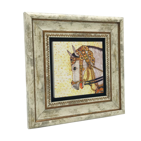 At Minyatür Çizimi Printed Natural Stone with Frame