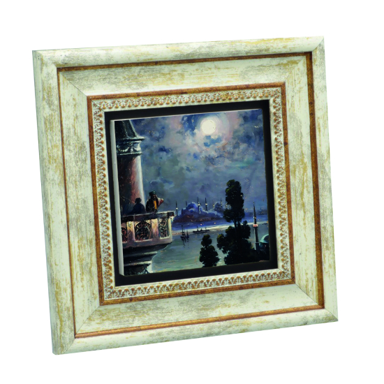İstanbul'da Ezan Vakti Tablosu Printed Natural Stone with Frame