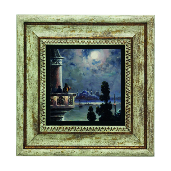 İstanbul'da Ezan Vakti Tablosu Printed Natural Stone with Frame