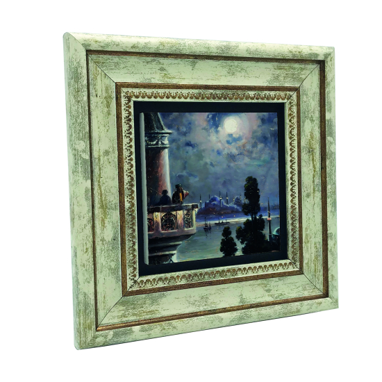 İstanbul'da Ezan Vakti Tablosu Printed Natural Stone with Frame