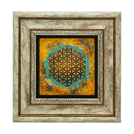 Yaşam Çiçeği Sembolü Baskılı Doğal Taş Tablo