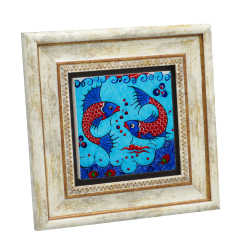 Balıklı Çini Motifi Baskılı Doğal Taş Tablo