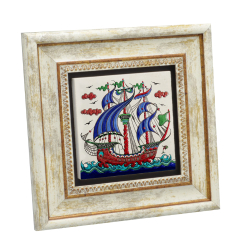 Kalyon Çini Deseni Baskılı Doğal Taş Tablo