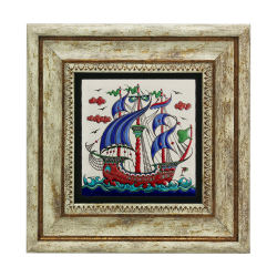 Kalyon Çini Deseni Baskılı Doğal Taş Tablo