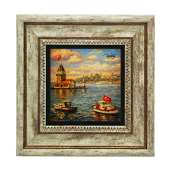 İstanbul Kız Kulesi Manzarası Printed Natural Stone with Frame