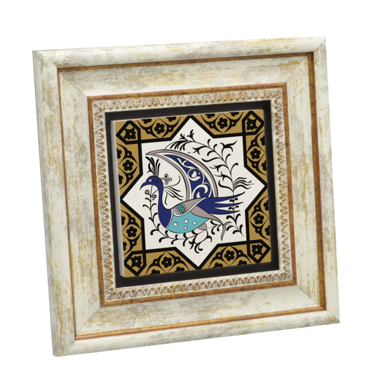 Tavus Kuşu Figürlü, Anadolu Selçuklu Yıldız Motifi Baskılı Doğal Taş Tablo