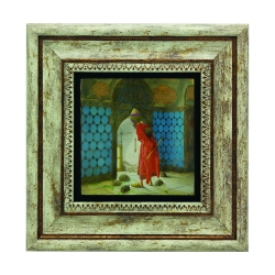 "Kaplumbağa Terbiyecisi" Resim Printed Natural Stone with Frame