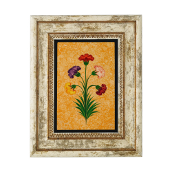 5 Çiçekli Karanfil Ebrusu Baskılı Doğal Taş Tablo