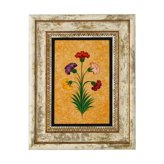 5 Çiçekli Karanfil Ebrusu Baskılı Doğal Taş Tablo