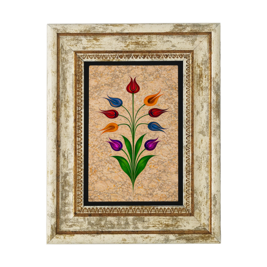 9 Başlı Laleli Ebru Baskılı Doğal Taş Tablo