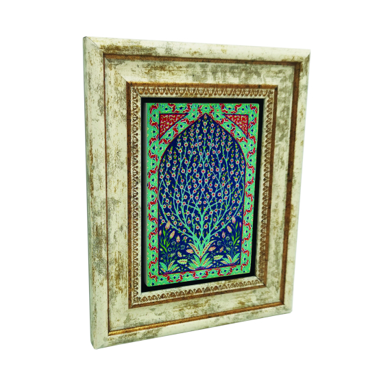 Geleneksel Çini Sanatı ile Hayat Ağacı Printed Natural Stone with Frame