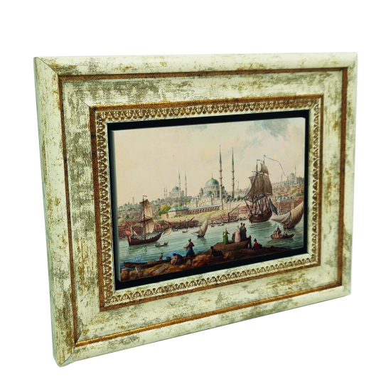 18.yy İstanbul Haliç Limanı ve Yeni Camii Printed Natural Stone with Frame