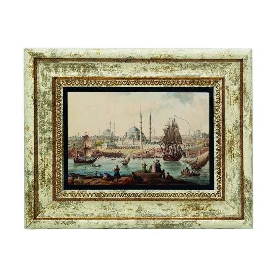 18.yy İstanbul Haliç Limanı ve Yeni Camii Printed Natural Stone with Frame