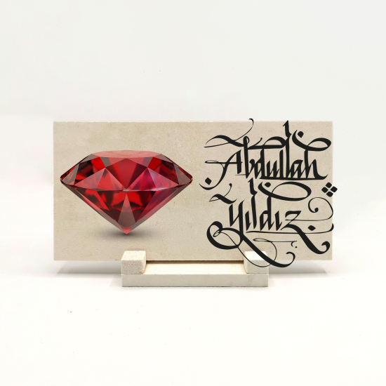 İsim Yazılabilir, Yakut Kırmızı Mücevher Taşı Printed Natural Stone with Frame