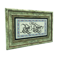 İsim Yazılabilir Çiçekli Çini Motifi Kenar Deseni Printed Natural Stone with Frame