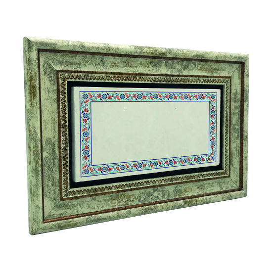 İsim Yazılabilir Çiçekli Çini Motifi Kenar Deseni Printed Natural Stone with Frame