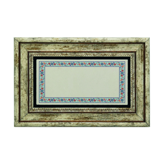 İsim Yazılabilir Çiçekli Çini Motifi Kenar Deseni Printed Natural Stone with Frame