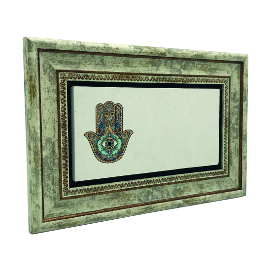 İsim Yazılabilir, Fatıma Ana Eli Motifi Printed Natural Stone with Frame