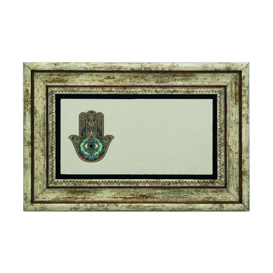 İsim Yazılabilir, Fatıma Ana Eli Motifi Printed Natural Stone with Frame
