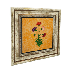 5 Çiçekli Karanfil Ebrusu Printed Natural Stone with Frame