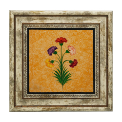 5 Çiçekli Karanfil Ebrusu Printed Natural Stone with Frame