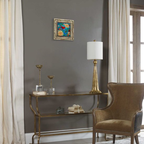 Kırmızı Kuş ve Çiçekler Printed Natural Stone with Frame