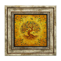 Motifli Yaşam Ağacı Sembolü Printed Natural Stone with Frame