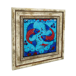 Balıklı Çini Motifi Printed Natural Stone with Frame