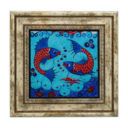 Balıklı Çini Motifi Printed Natural Stone with Frame