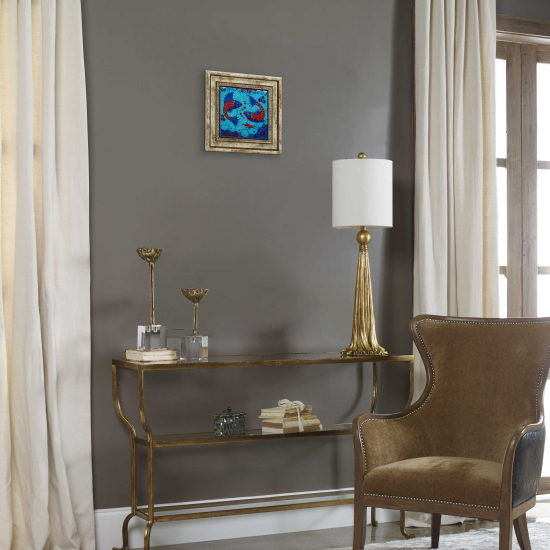 Balıklı Çini Motifi Printed Natural Stone with Frame