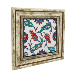 İznik Çini Deseni Printed Natural Stone with Frame