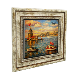 İstanbul Kız Kulesi Manzarası Printed Natural Stone with Frame