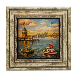İstanbul Kız Kulesi Manzarası Printed Natural Stone with Frame