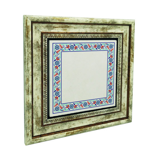 İsim Yazılabilir Çiçekli Çini Kenar Deseni Printed Natural Stone with Frame