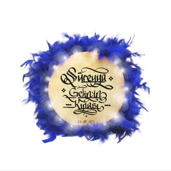 İsim Yazılabilir, Tef 22cm Leather Small HennaTambourine with Jingles and Feathers